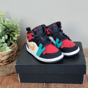 Nike 6 Air Jordan 1 Mid Toddler Shoes Multi Color Red White Sneakers Boys Girls